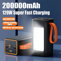 Banque d'alimentation à charge rapide avec lumière LED, chargeur portable extérieur, batterie étanche pour touristes, charge USB, 200000 W, 120 mAh, bidirectionnel 1